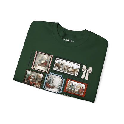 Vintage Christmas Stamps Vivid Crewneck - Gildan