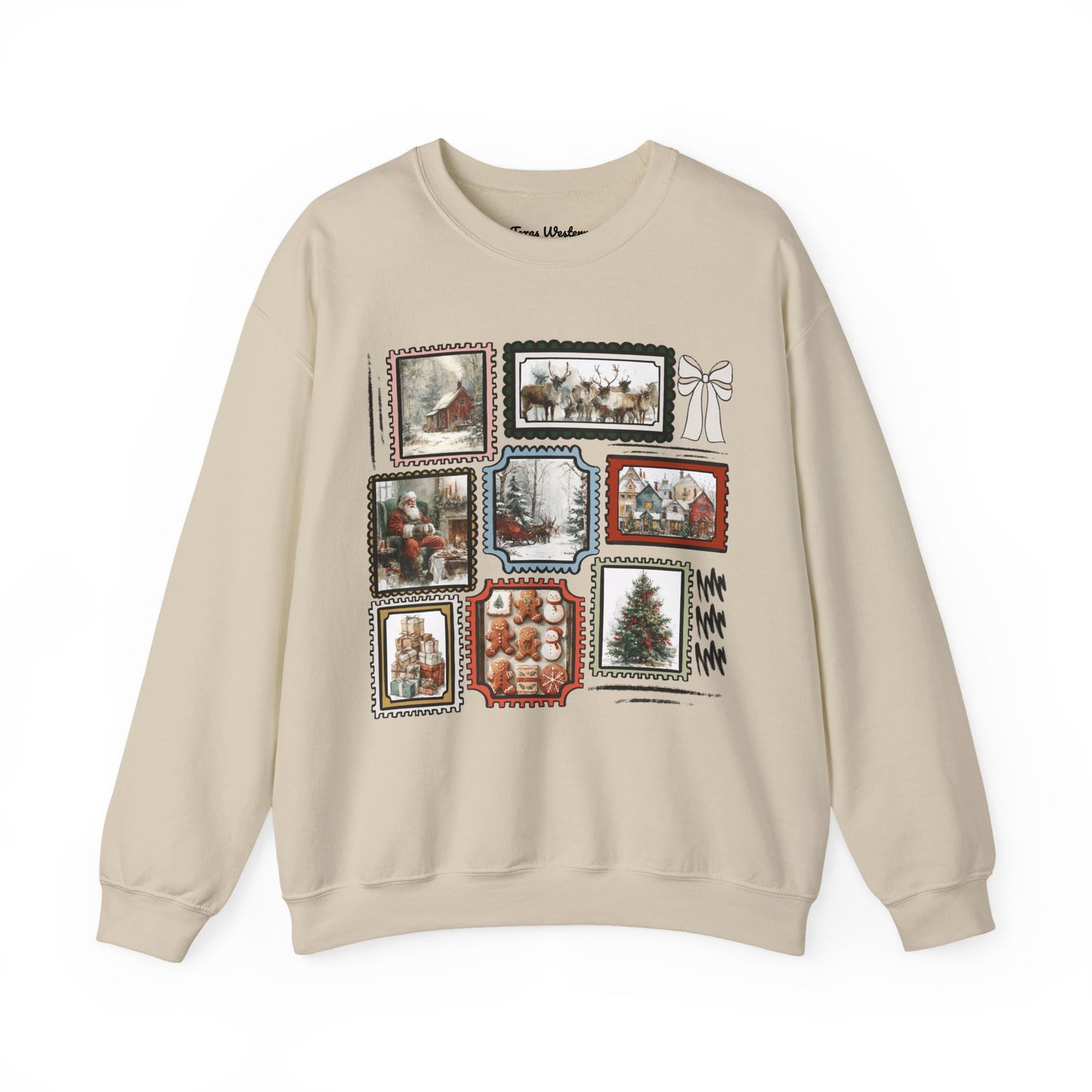 Vintage Christmas Stamps Vivid Crewneck - Gildan