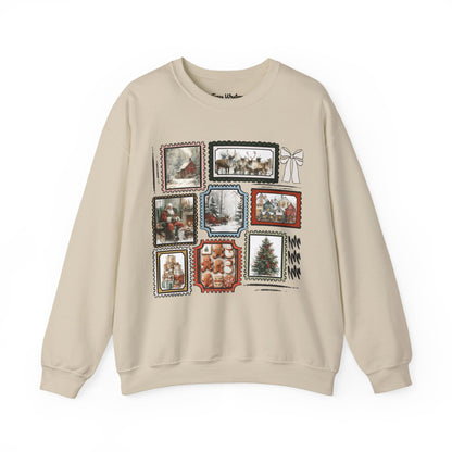 Vintage Christmas Stamps Vivid Crewneck - Gildan