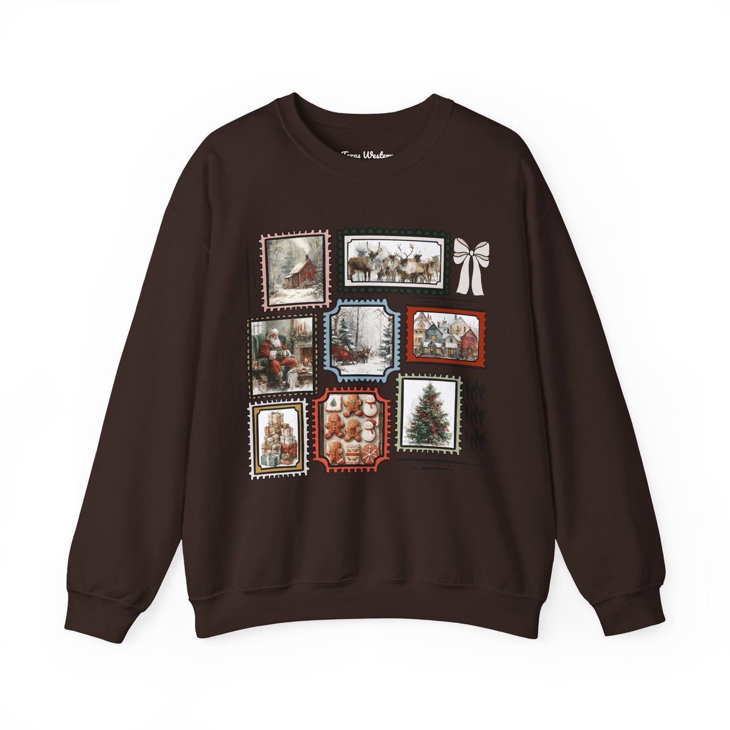Vintage Christmas Stamps Vivid Crewneck - Gildan