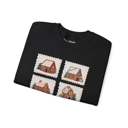 Vintage Gingerbread House Stamps Crewneck - Gildan