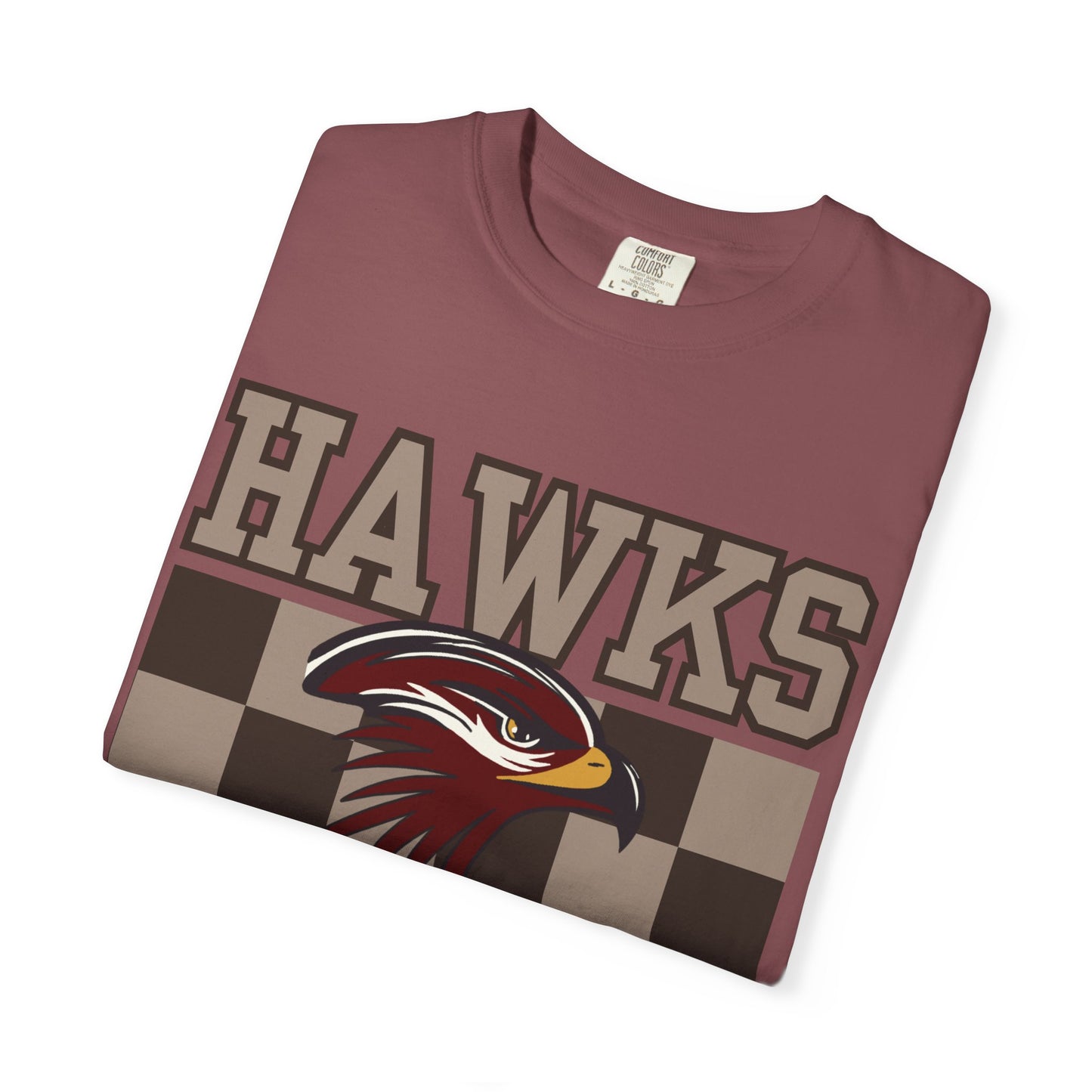 Checkered Chest Hawks Tee - Comfort Colors