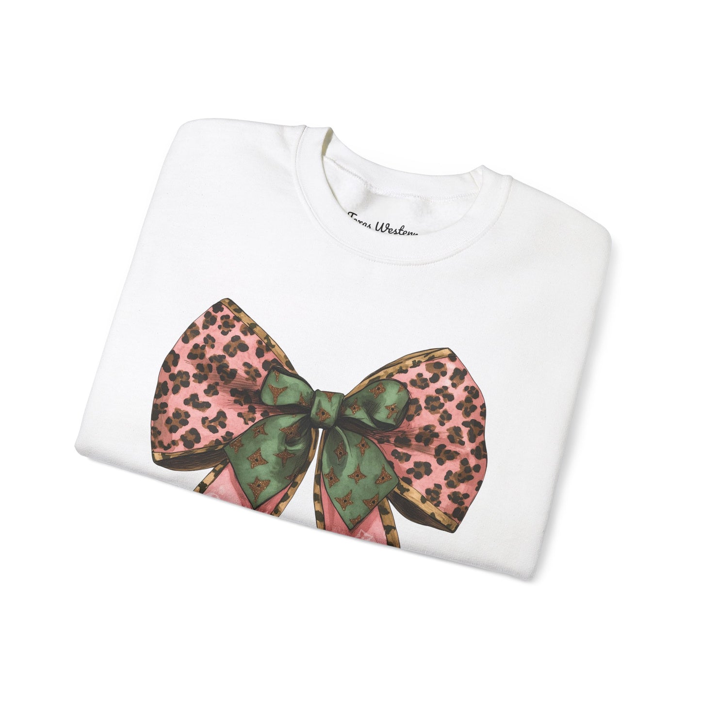 Cheetah Christmas Bow Crewneck - Gildan