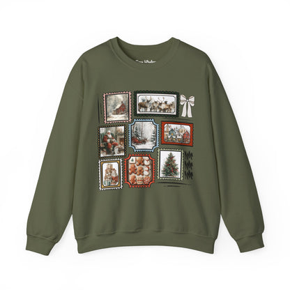 Vintage Christmas Stamps Vivid Crewneck - Gildan