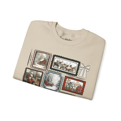 Vintage Christmas Stamps Vivid Crewneck - Gildan