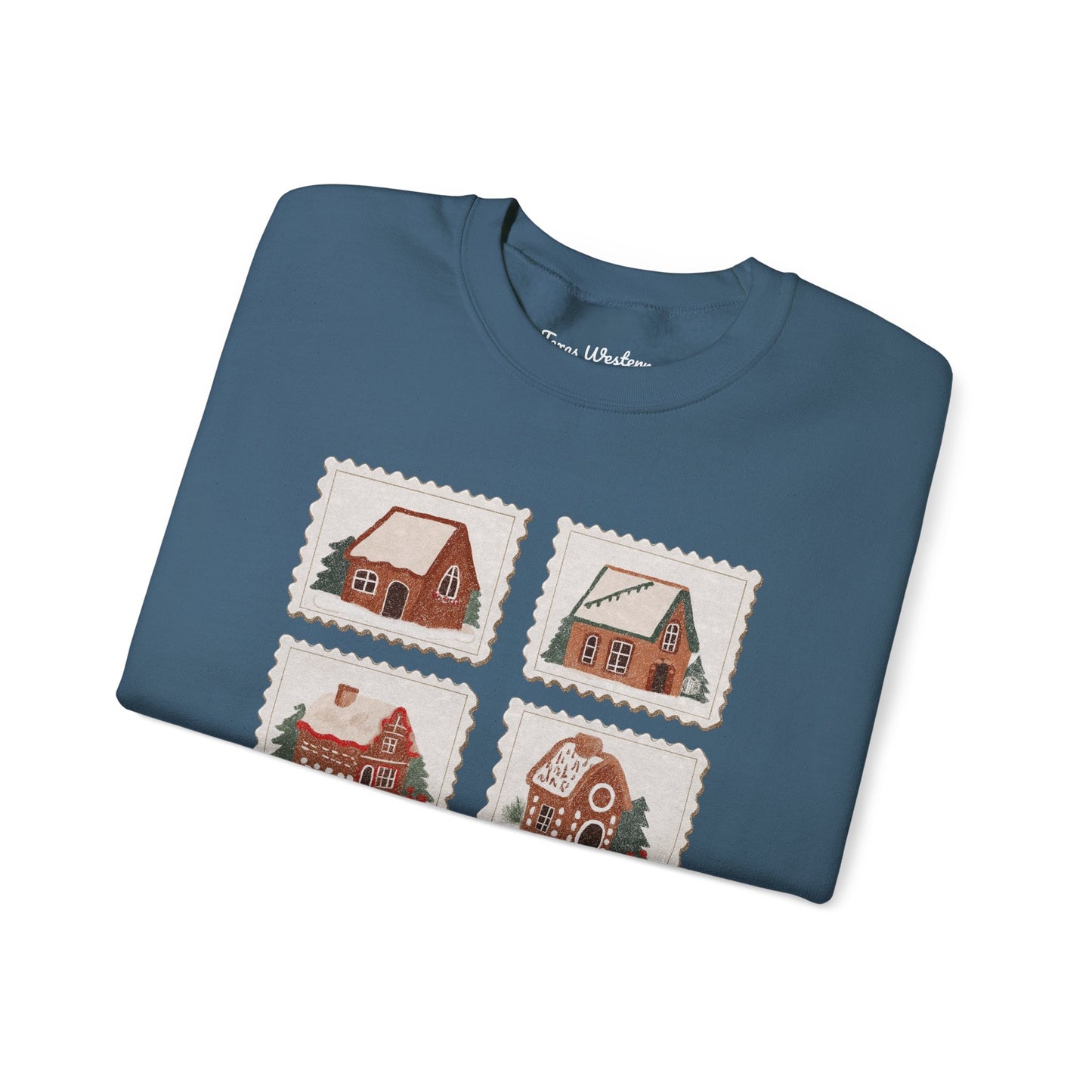 Vintage Gingerbread House Stamps Crewneck - Gildan