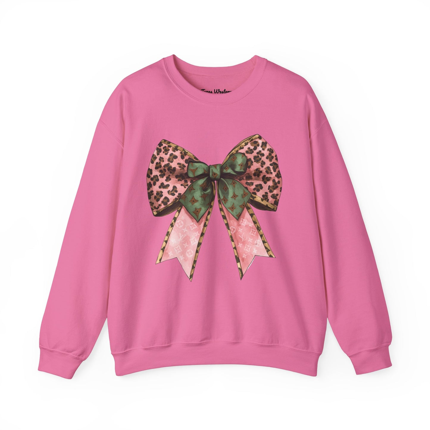 Cheetah Christmas Bow Crewneck - Gildan