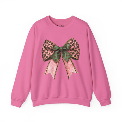 Cheetah Christmas Bow Crewneck - Gildan