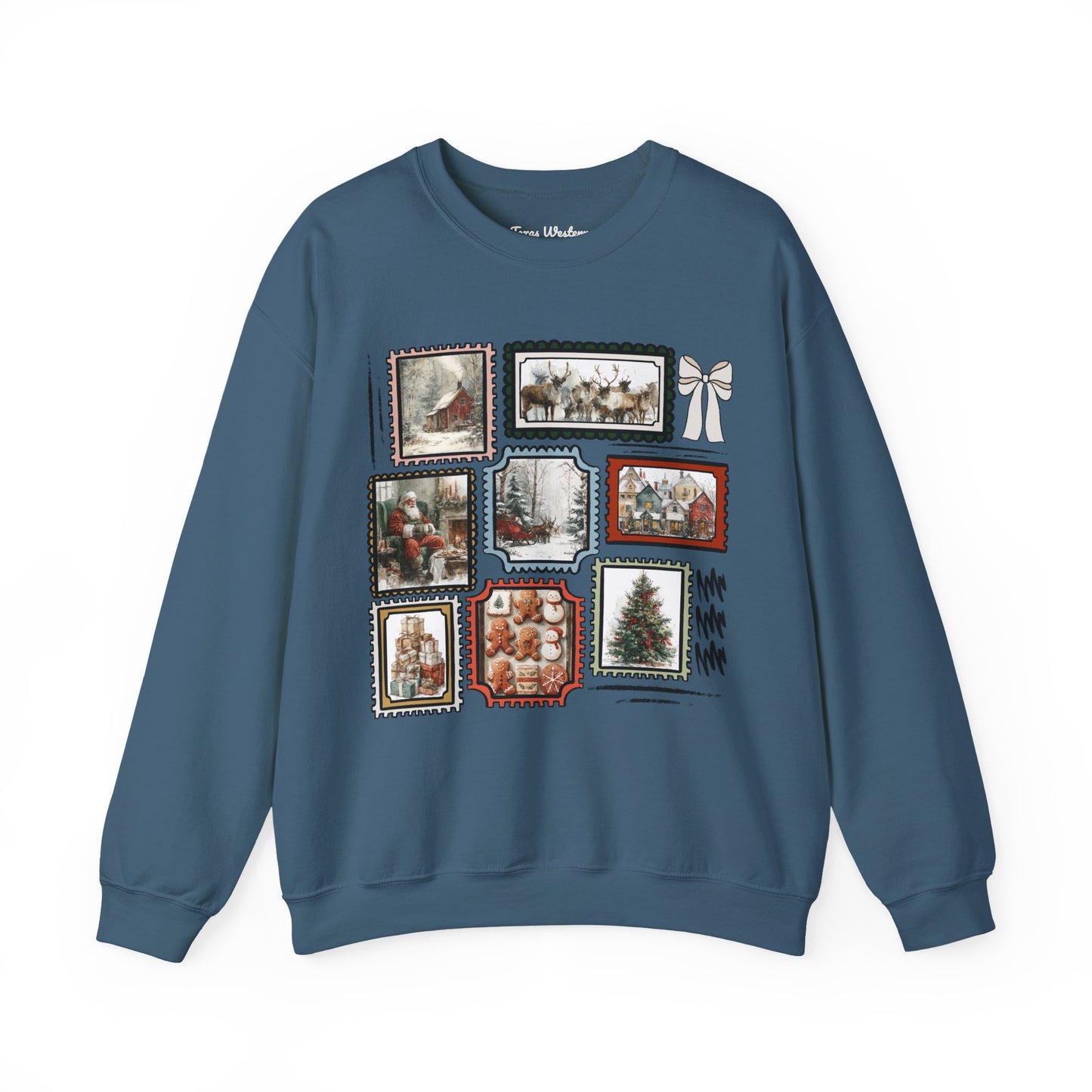 Vintage Christmas Stamps Vivid Crewneck - Gildan
