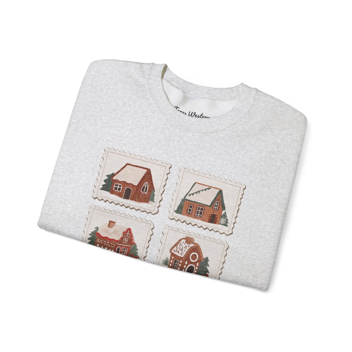 Vintage Gingerbread House Stamps Crewneck - Gildan