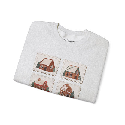 Vintage Gingerbread House Stamps Crewneck - Gildan