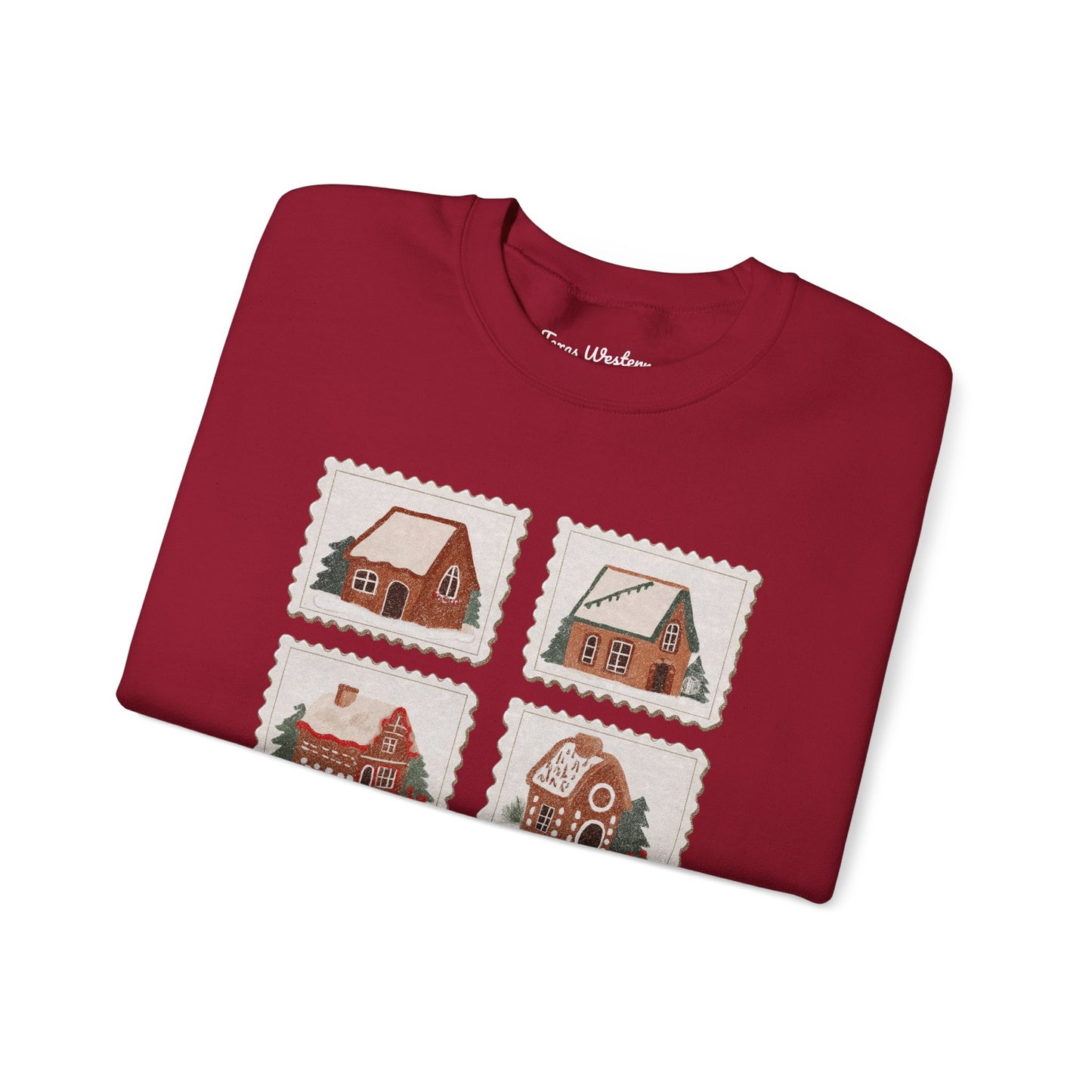 Vintage Gingerbread House Stamps Crewneck - Gildan