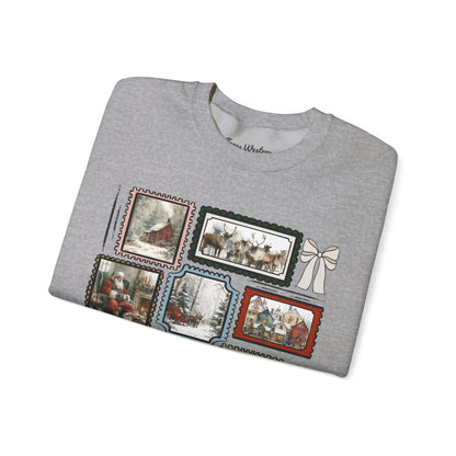 Vintage Christmas Stamps Vivid Crewneck - Gildan