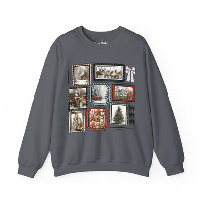 Vintage Christmas Stamps Vivid Crewneck - Gildan