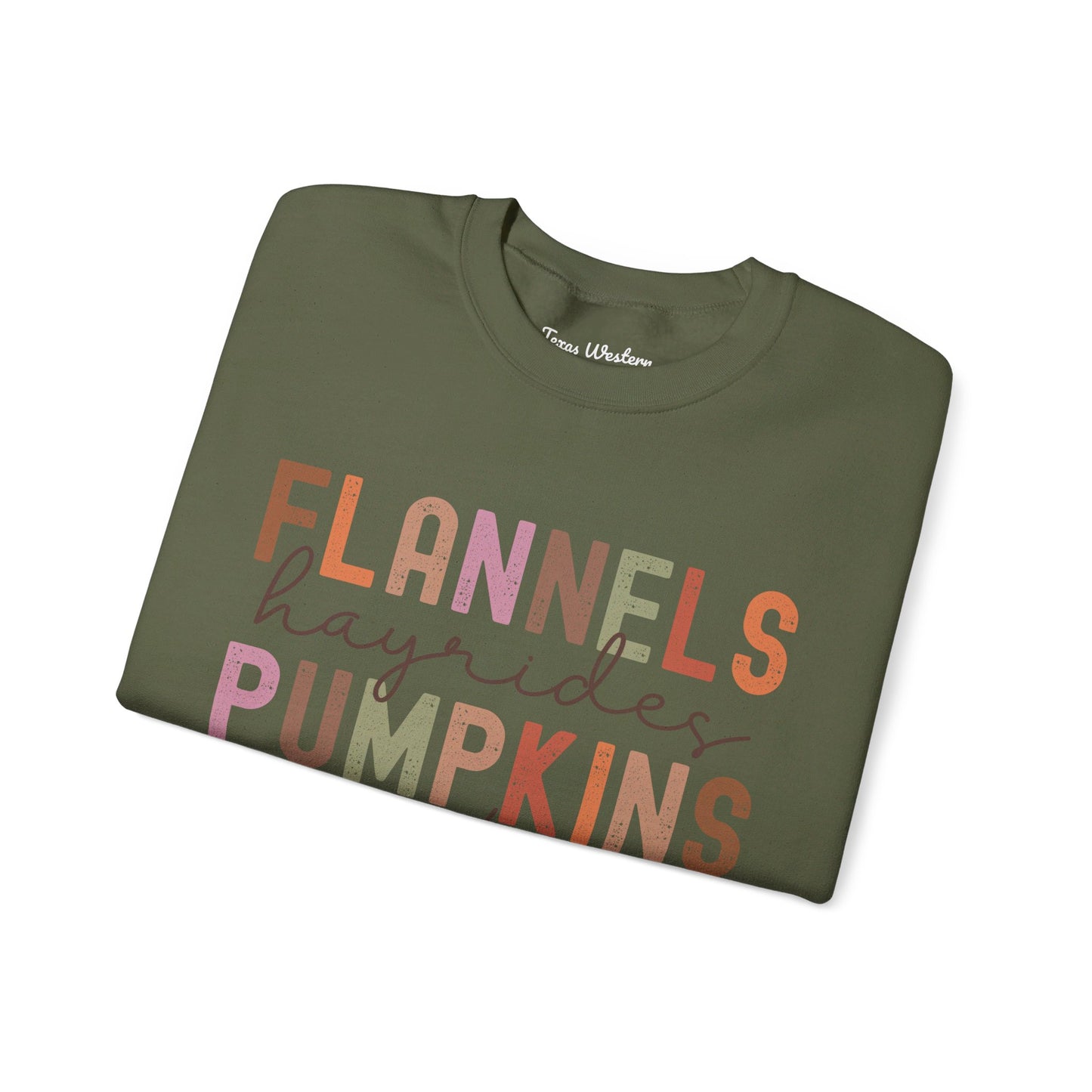 Flannels Pumpkins Bonfires Crewneck - Gildan
