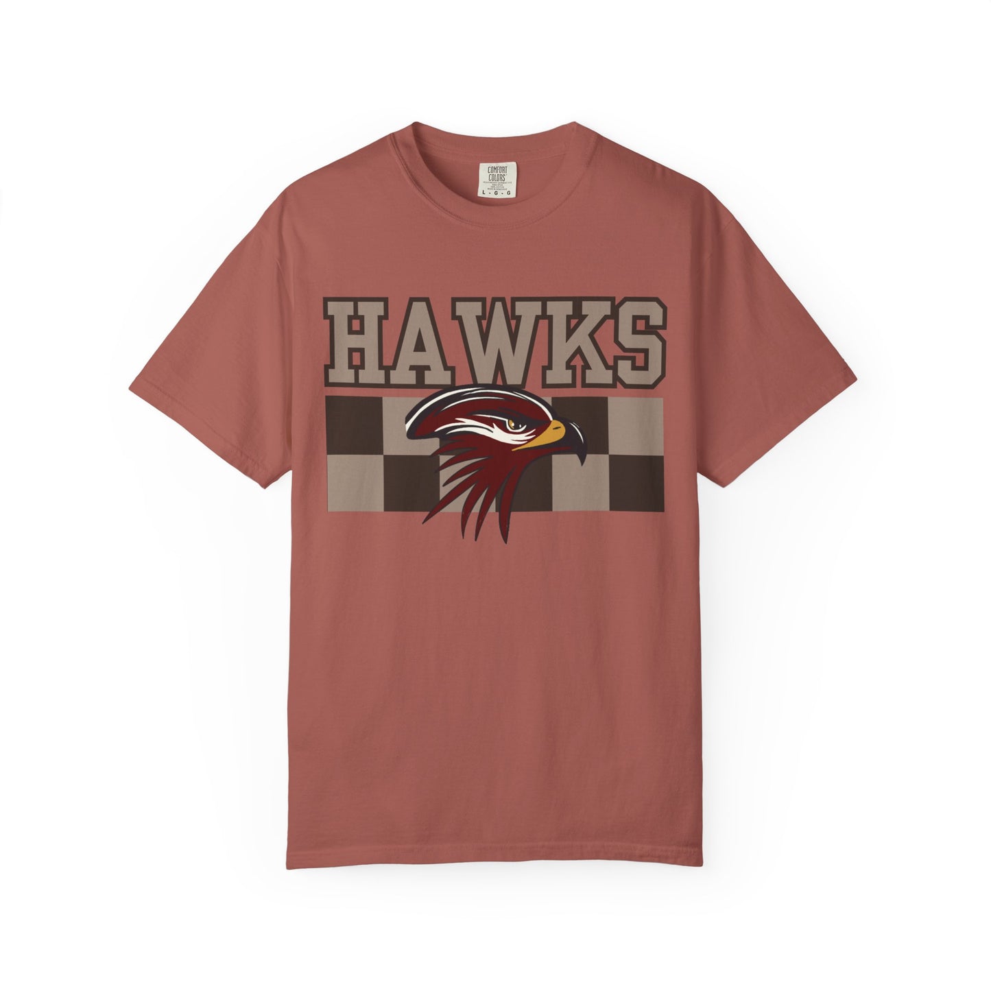 Checkered Chest Hawks Tee - Comfort Colors