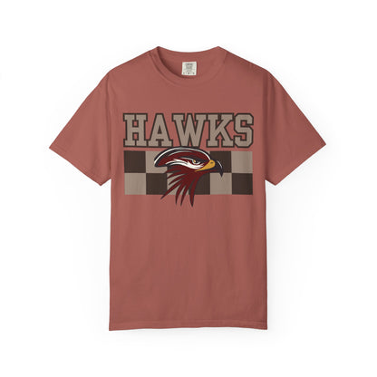 Checkered Chest Hawks Tee - Comfort Colors