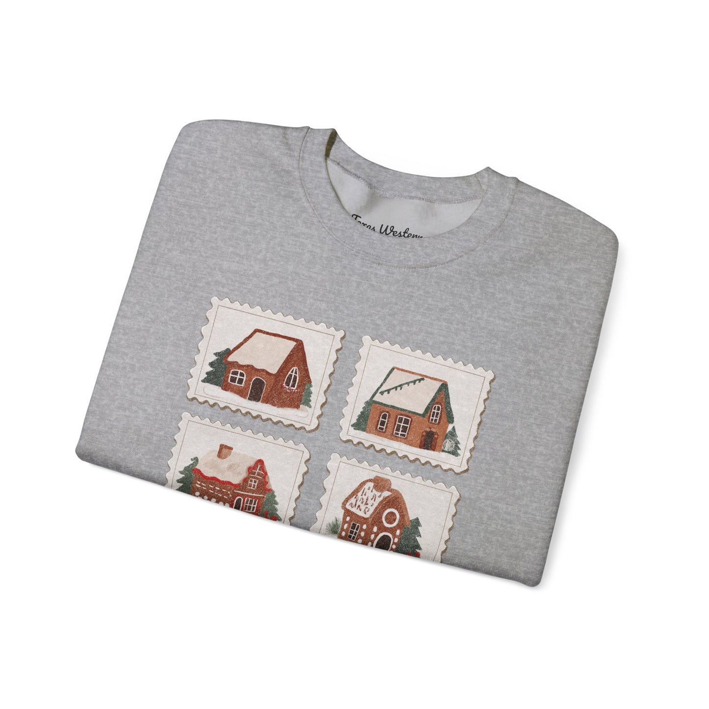 Vintage Gingerbread House Stamps Crewneck - Gildan
