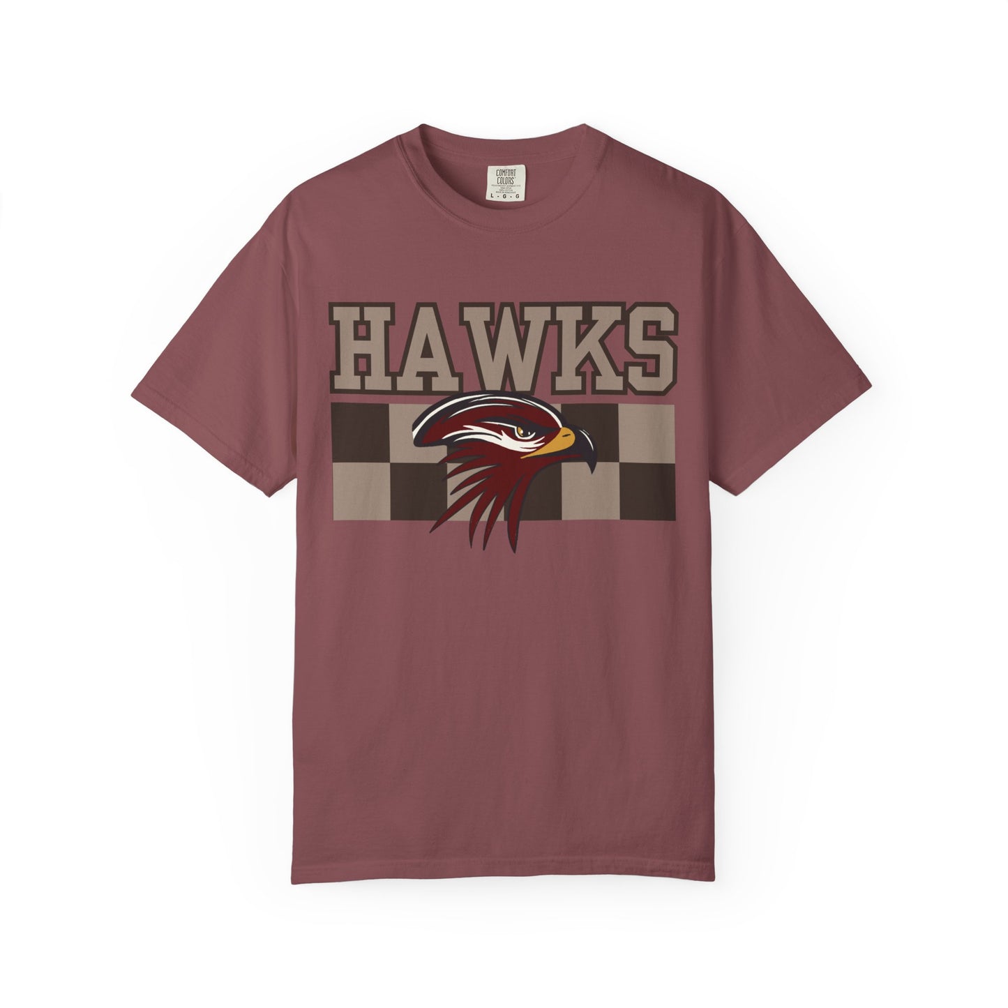 Checkered Chest Hawks Tee - Comfort Colors