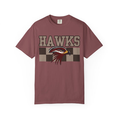 Checkered Chest Hawks Tee - Comfort Colors