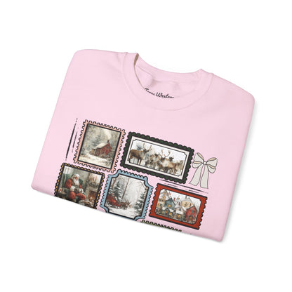 Vintage Christmas Stamps Vivid Crewneck - Gildan