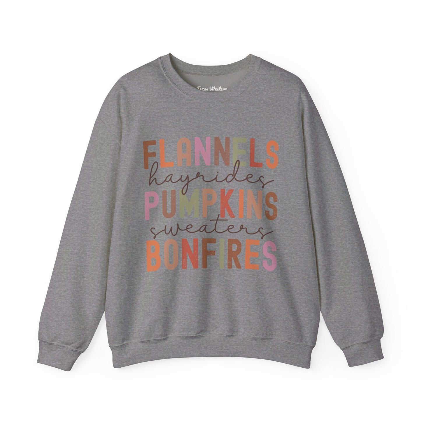 Flannels Pumpkins Bonfires Crewneck - Gildan