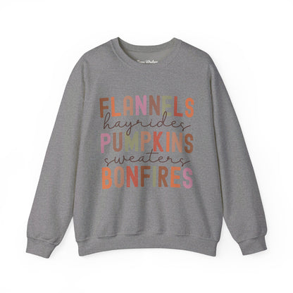 Flannels Pumpkins Bonfires Crewneck - Gildan