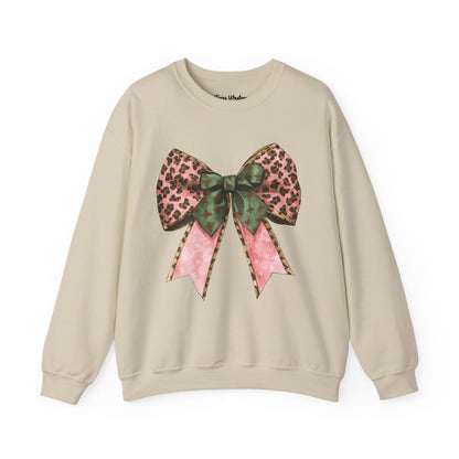 Cheetah Christmas Bow Crewneck - Gildan