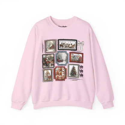 Vintage Christmas Stamps Vivid Crewneck - Gildan