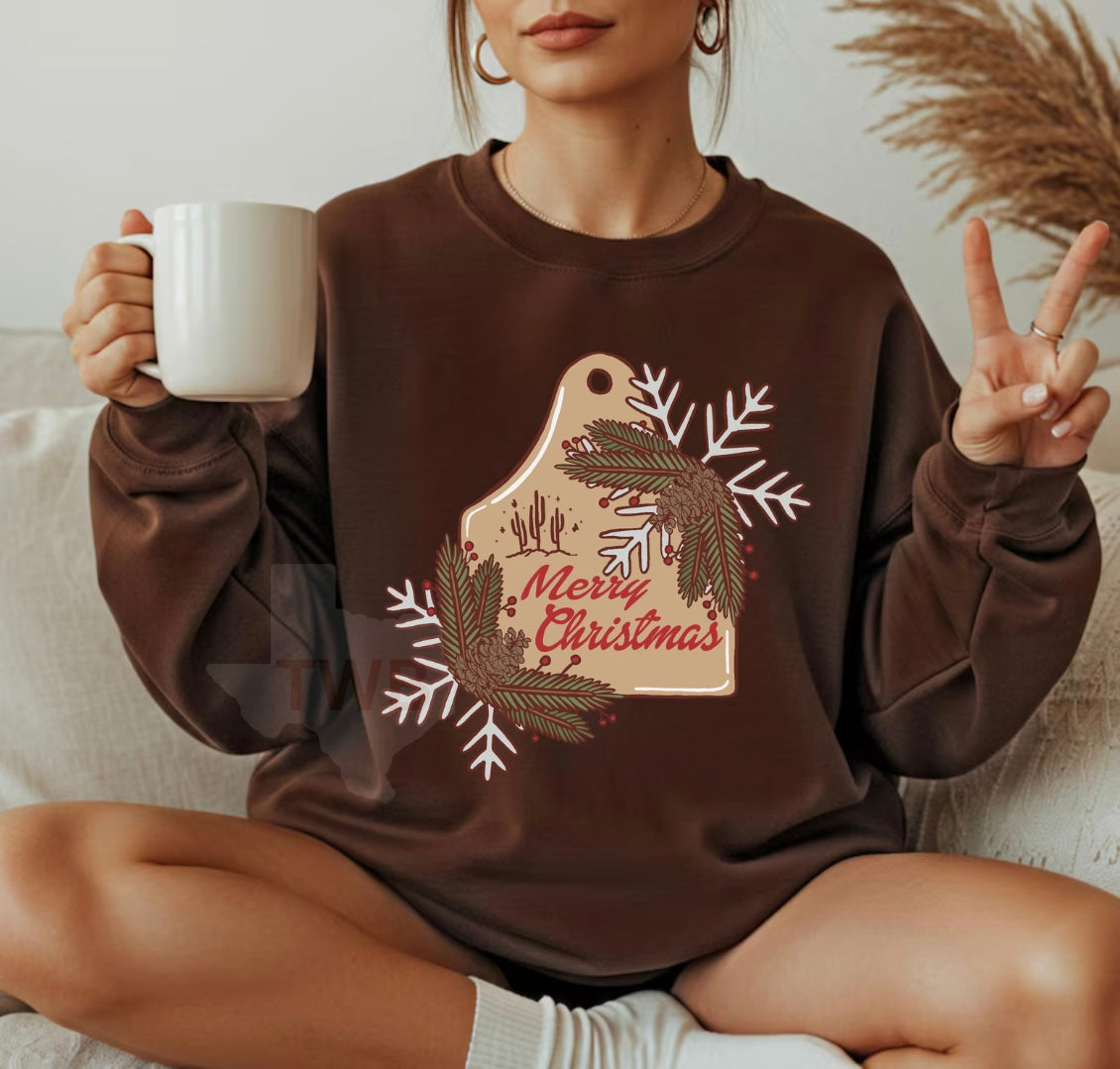 Christmas Cow Tag Crewneck - Gildan