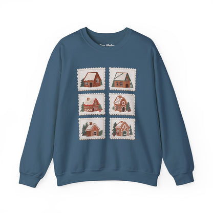 Vintage Gingerbread House Stamps Crewneck - Gildan
