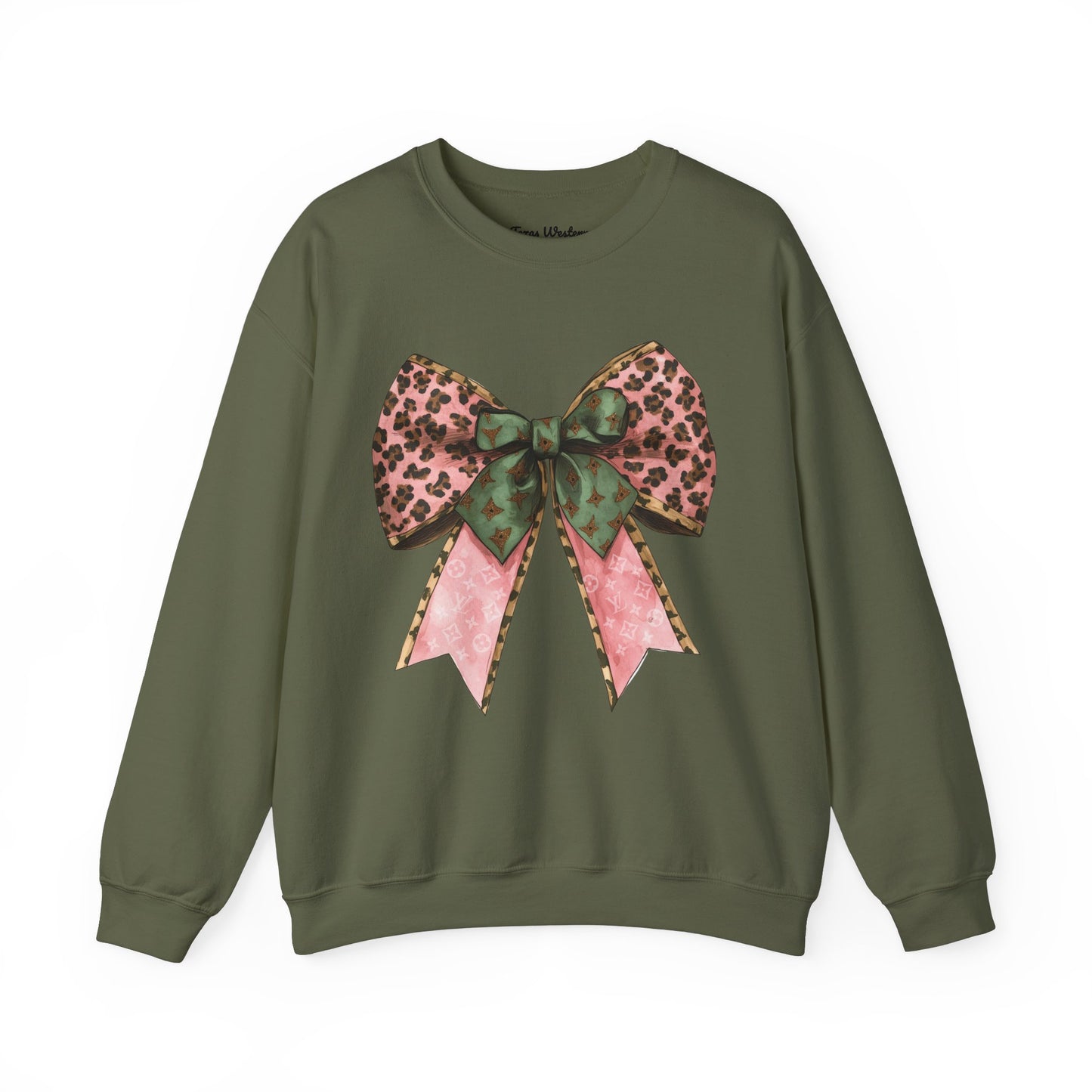 Cheetah Christmas Bow Crewneck - Gildan