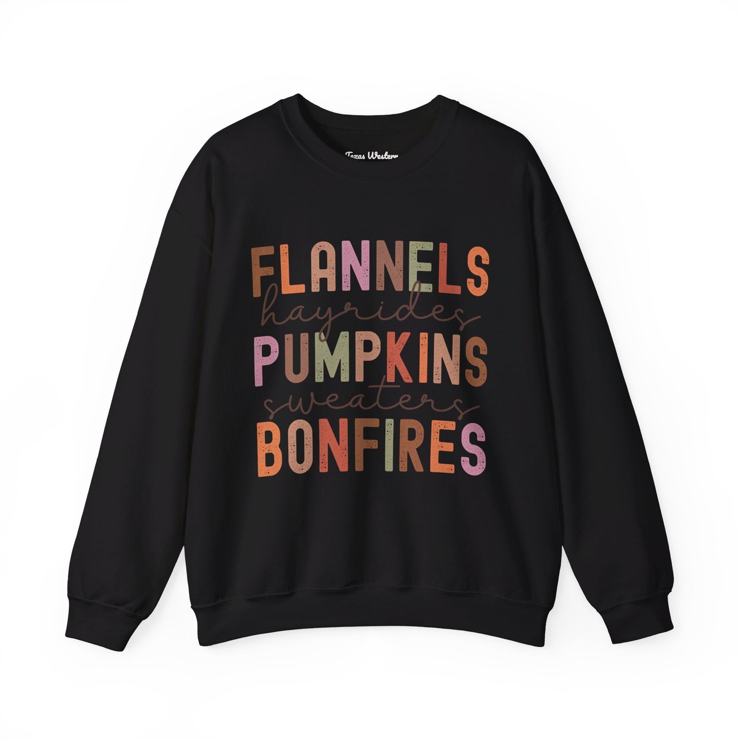 Flannels Pumpkins Bonfires Crewneck - Gildan