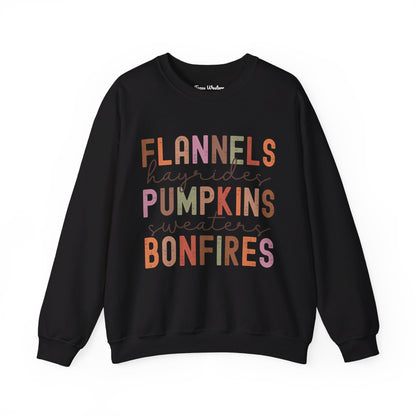 Flannels Pumpkins Bonfires Crewneck - Gildan