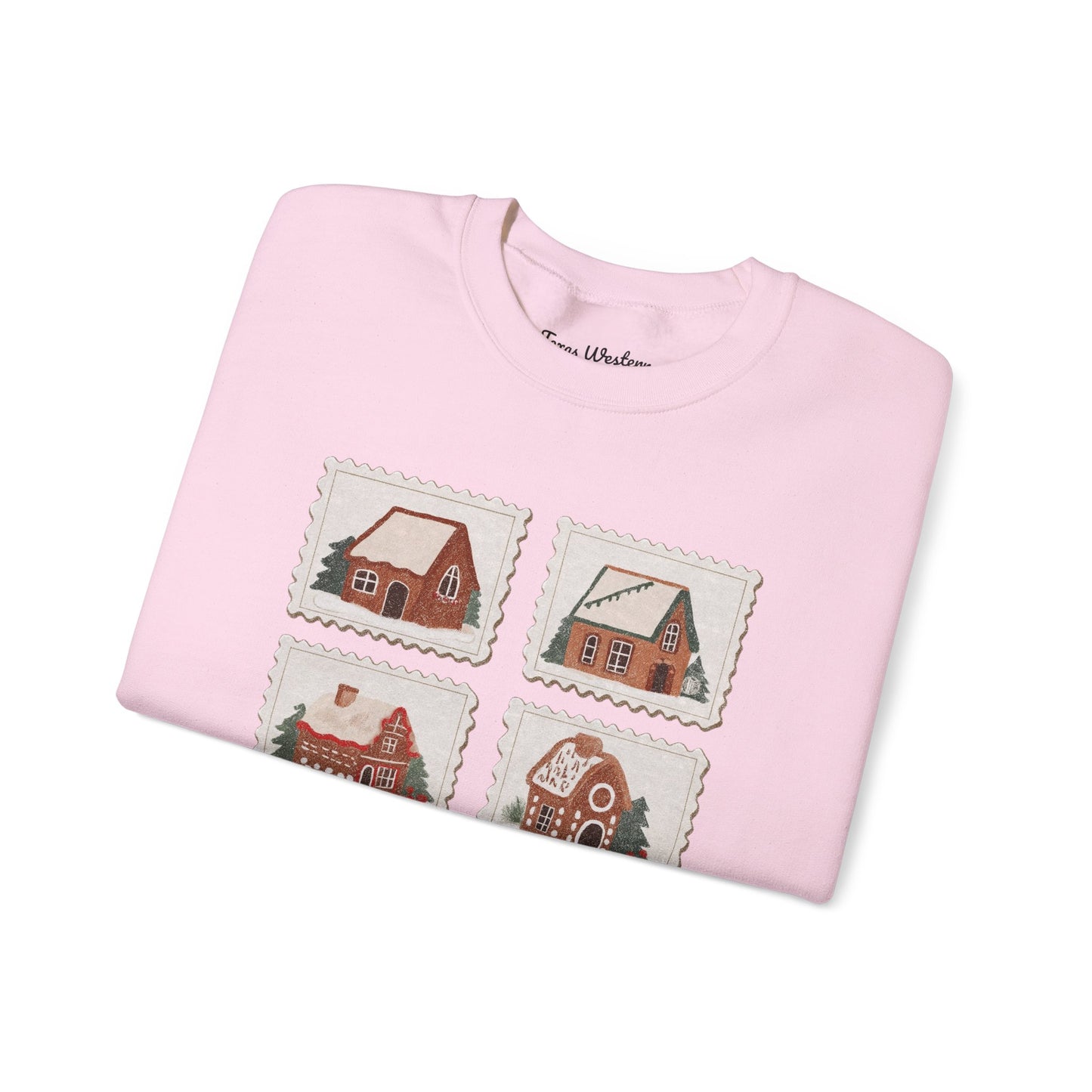 Vintage Gingerbread House Stamps Crewneck - Gildan
