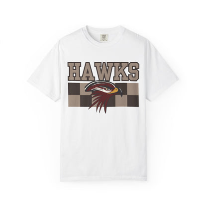 Checkered Chest Hawks Tee - Comfort Colors