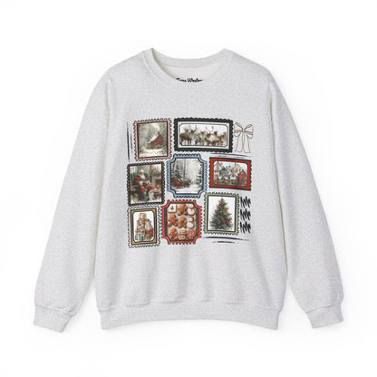 Vintage Christmas Stamps Vivid Crewneck - Gildan