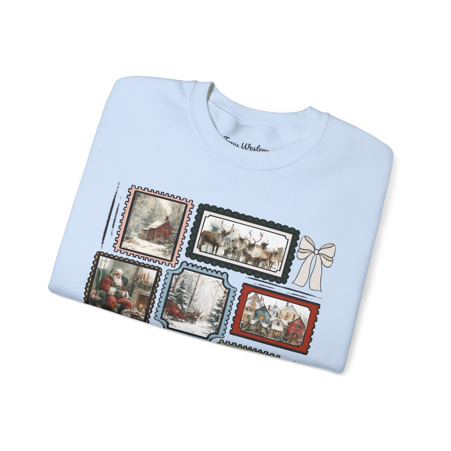 Vintage Christmas Stamps Vivid Crewneck - Gildan