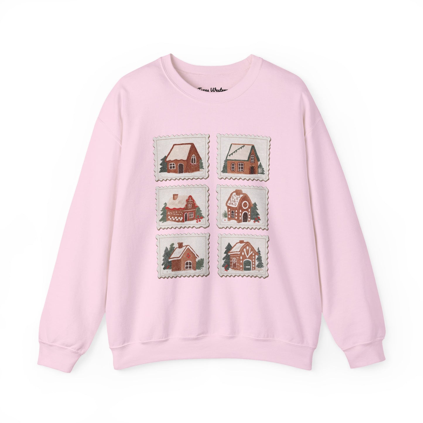 Vintage Gingerbread House Stamps Crewneck - Gildan