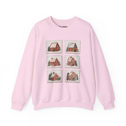 Vintage Gingerbread House Stamps Crewneck - Gildan