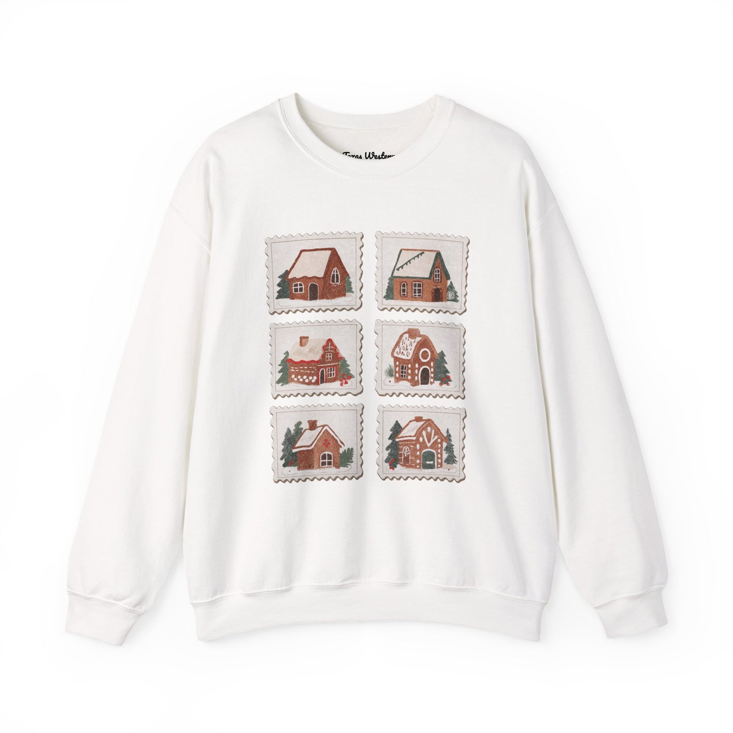 Vintage Gingerbread House Stamps Crewneck - Gildan