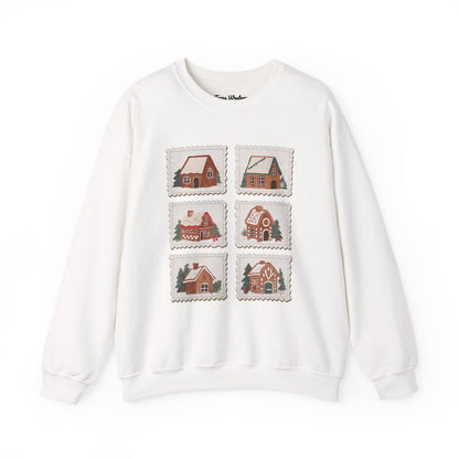 Vintage Gingerbread House Stamps Crewneck - Gildan