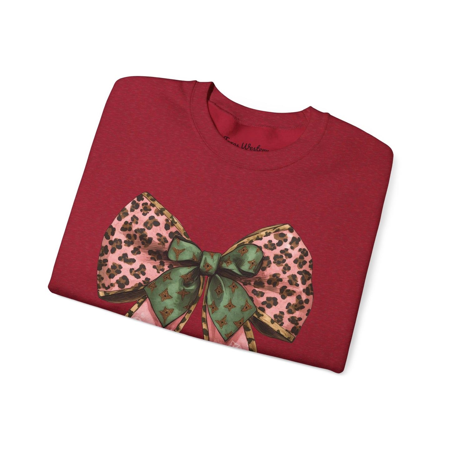 Cheetah Christmas Bow Crewneck - Gildan