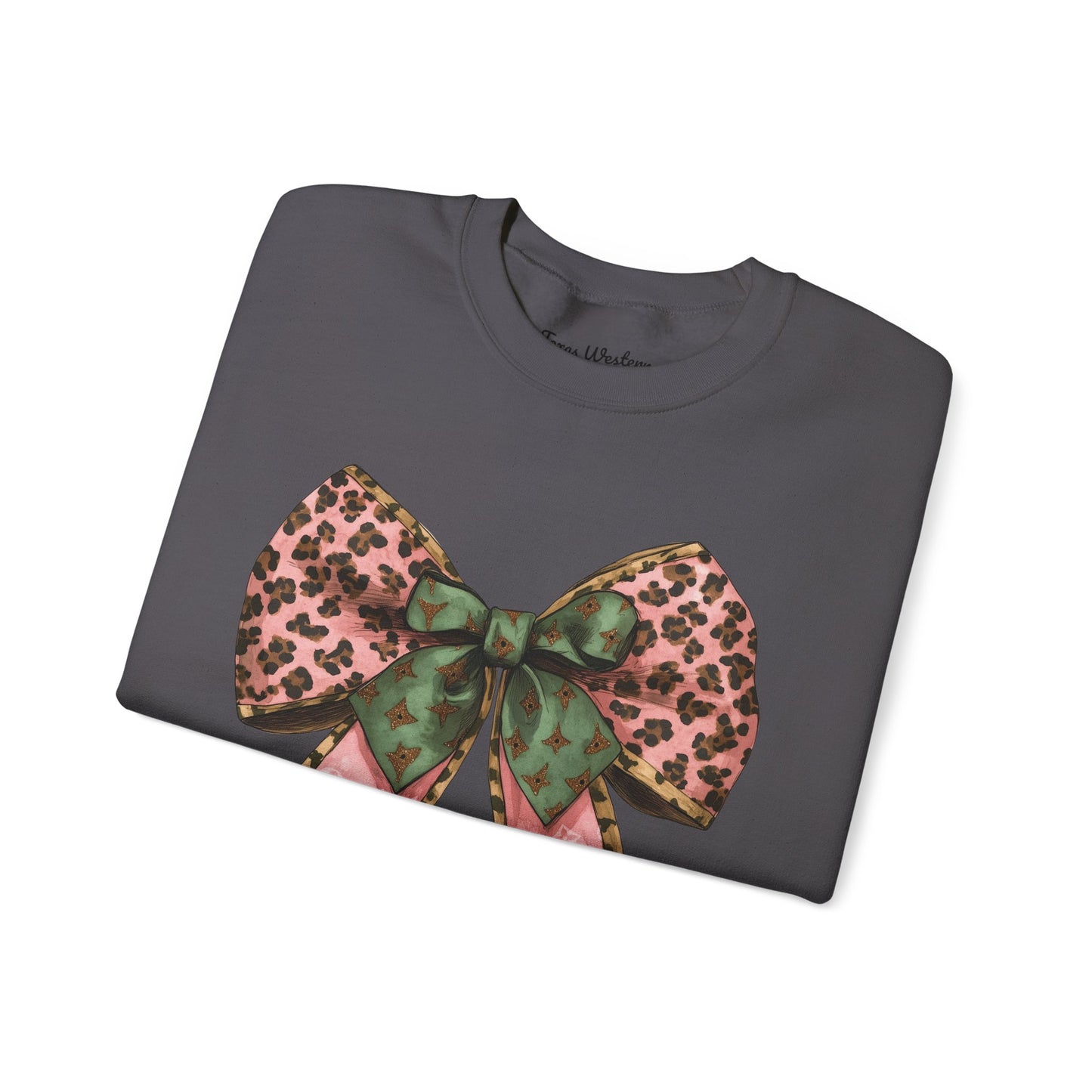 Cheetah Christmas Bow Crewneck - Gildan