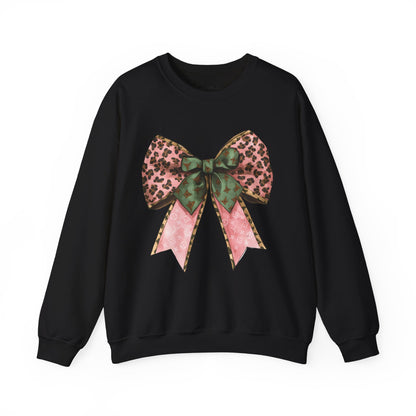 Cheetah Christmas Bow Crewneck - Gildan