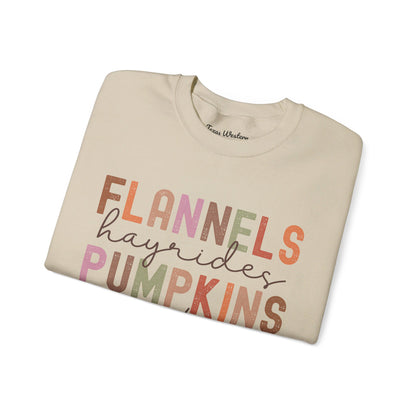 Flannels Pumpkins Bonfires Crewneck - Gildan