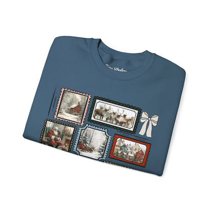 Vintage Christmas Stamps Vivid Crewneck - Gildan