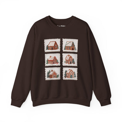Vintage Gingerbread House Stamps Crewneck - Gildan