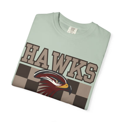 Checkered Chest Hawks Tee - Comfort Colors