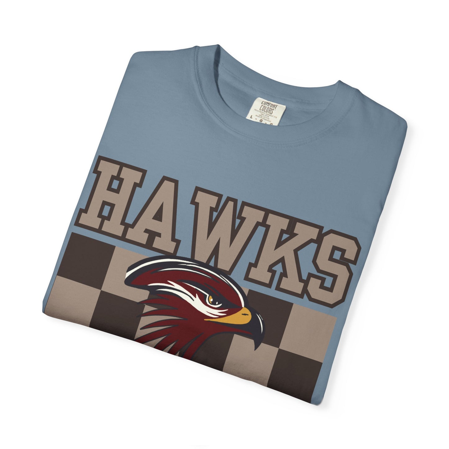 Checkered Chest Hawks Tee - Comfort Colors